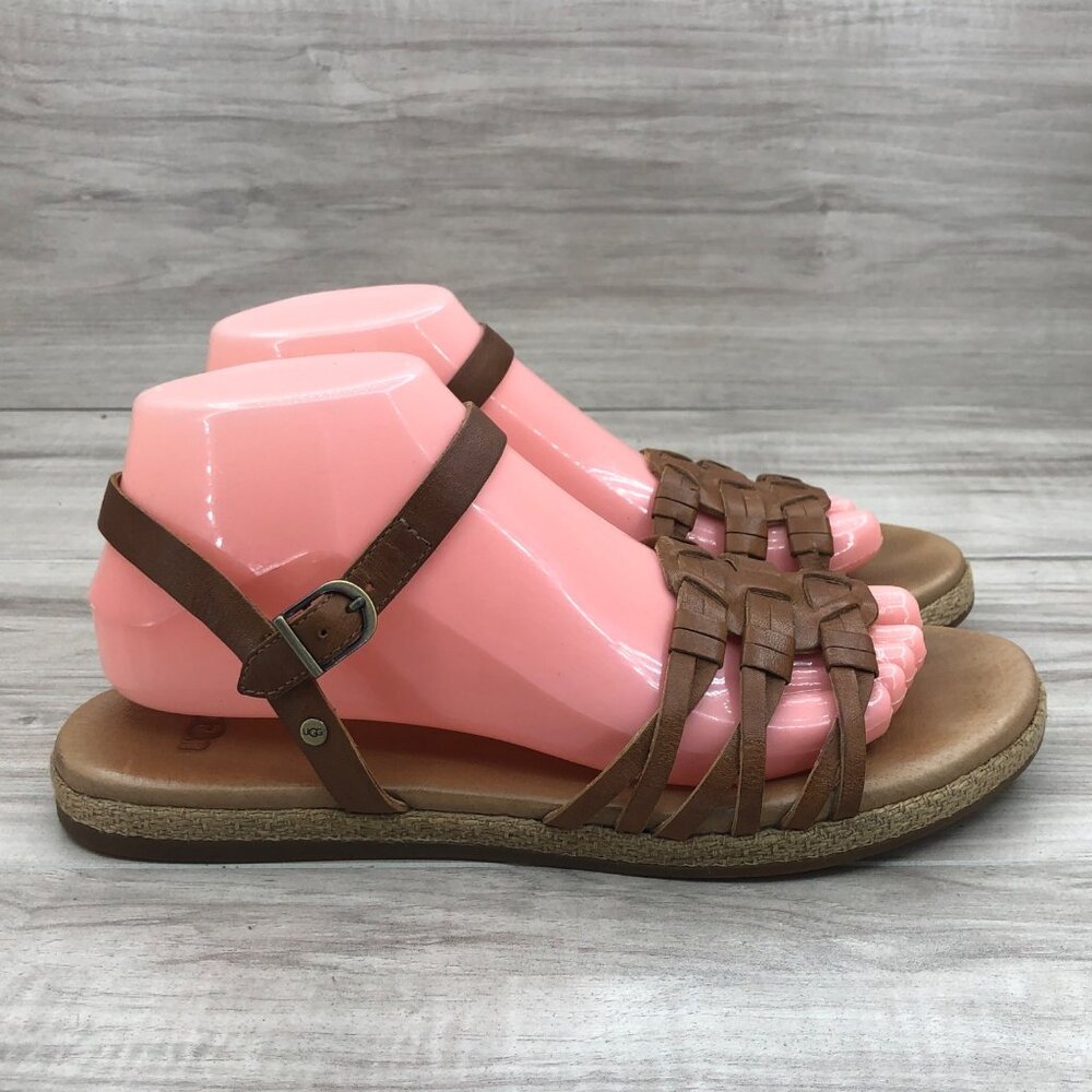 Ugg Sandals Womens 8 Larisa Brown Leather Buckle Strap Flat Shoes